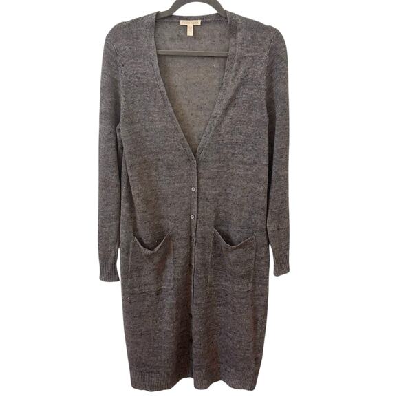 Eileen Fisher 100% Organic Linen Button Down Cardigan Duster Gray Size XS - Picture 1 of 9